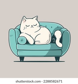 Vector design with flat style, cute mascot for a sleeping cat on a sofa