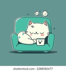 Vector design with flat style, cute mascot for a sleeping cat on a sofa