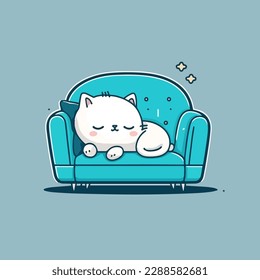 Vector design with flat style, cute mascot for a sleeping cat on a sofa