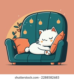 Vector design with flat style, cute mascot for a sleeping cat on a sofa