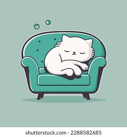 Vector design with flat style, cute mascot for a sleeping cat on a sofa