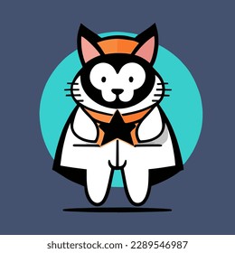 Vector design with flat style, cute mascot of a cat wearing a superhero uniform