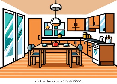 Vector design with flat style for a simple kitchen and comfortable dining table