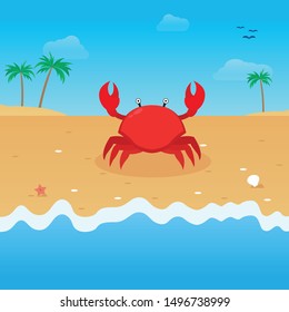 vector design flat summer on the beach with crab