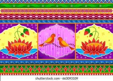 Vector design of Floral Kitsch background in Indian Truck Art style