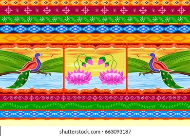 Vector design of Floral Kitsch background in Indian Truck Art style