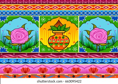 Vector design of Floral Kitsch background in Indian Truck Art style