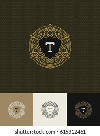 Vector design - flourishes glitter gold monogram logo. Identity design for cafe, shop, store, restaurant, boutique, hotel, heraldic, fashion and etc.
