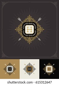 Vector design - flourishes glitter gold monogram logo. Identity design for cafe, shop, store, restaurant, boutique, hotel, heraldic, fashion and etc.