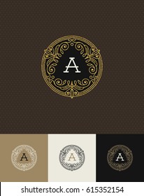 Vector design - flourishes glitter gold monogram logo. Identity design for cafe, shop, store, restaurant, boutique, hotel, heraldic, fashion and etc.