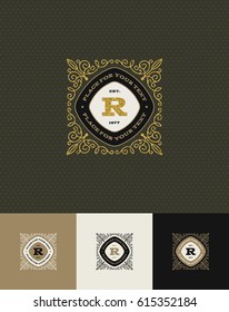 Vector design - flourishes glitter gold monogram logo. Identity design for cafe, shop, store, restaurant, boutique, hotel, heraldic, fashion and etc.