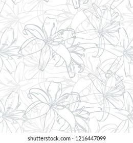 Vector design with flower tiger lily. Bright, rich design. Seamless background suitable for textiles, sketches and office design wallpaper, wrapping paper, etc.