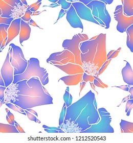 Vector design with flower wild Rose. Bright, rich design. Seamless background suitable for textiles, sketches and office design wallpaper, wrapping paper, etc.