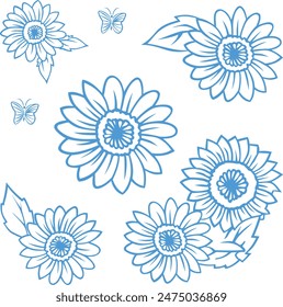 vector design of flowers and butterflies