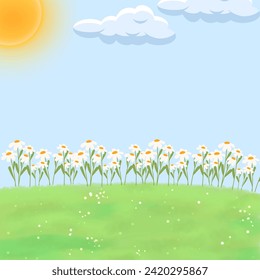 Vector design of flowers in a green meadow 