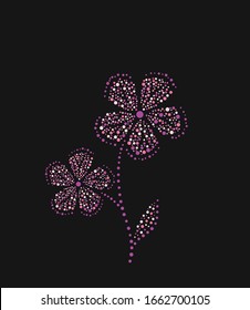 Vektorillustration-Design mit Blumen für Grußkarte. Dotierte Ornamente mit roter Blume und schwarzem Hintergrund. Frühlingsdekorationskonzept. Blumenposter, lade ein.