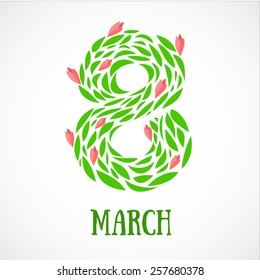 Vector design flyer or card for womens day. Spring flower background.