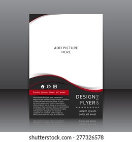 Vector design of the flyer whit black and red elements and place for pictures. Poster template for your business.