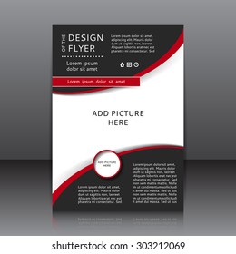 Vector design of the flyer whit black and red elements and place for pictures. Poster template for your business.