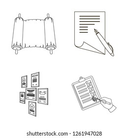 Vector design of folder and list sign. Set of folder and contract stock vector illustration.
