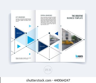 Vector design for folding brochure or flyer, leaflet in A4 with triangles and arrows for business and communication in flat style with grid connection concept. Abstract modern poster.