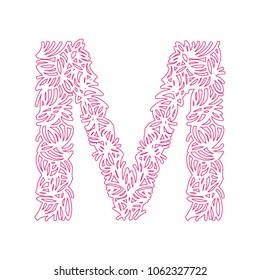 vector design font M alphabet created with lines, abstract font