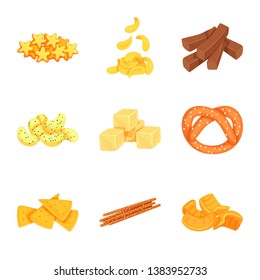 Vector design of food and crunchy icon. Set of food and flavor stock symbol for web.