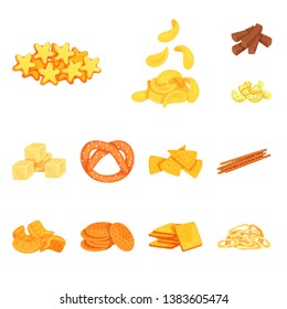 Vector design of food and crunchy logo. Collection of food and flavor stock symbol for web.