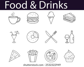  vector design Food and Drinks Icons Set Line Art Design