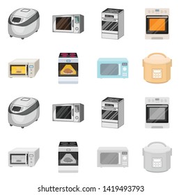 Vector design of food and inside sign. Set of food and cooker stock symbol for web.
