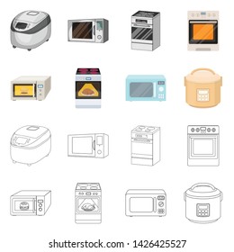 Vector design of food and inside sign. Set of food and cooker stock symbol for web.