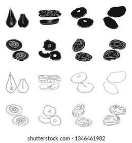 Vector design of food  and raw  symbol. Set of food  and nature   stock symbol for web.