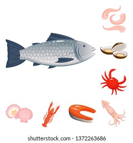 Vector design of food and sea logo. Set of food and healthy vector icon for stock.