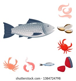 Vector design of food and sea logo. Set of food and healthy stock symbol for web.