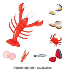 Vector design of food and sea logo. Set of food and healthy stock symbol for web.