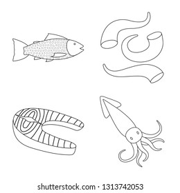 Vector design of food and sea sign. Collection of food and healthy stock symbol for web.