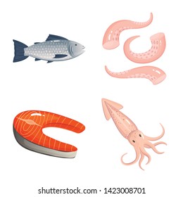Vector design of food and sea sign. Set of food and healthy stock symbol for web.