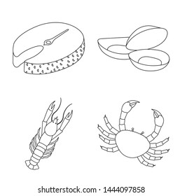 Vector design of food and sea sign. Set of food and healthy stock vector illustration.