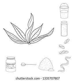 Vector design of food and vegan logo. Collection of food and weed vector icon for stock.