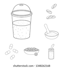 Vector design of food and vegan symbol. Set of food and weed vector icon for stock.