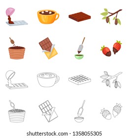 Vector design of food and yummy sign. Set of food and brown   stock symbol for web.