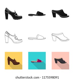 Vector design of footwear and woman icon. Set of footwear and foot stock symbol for web.