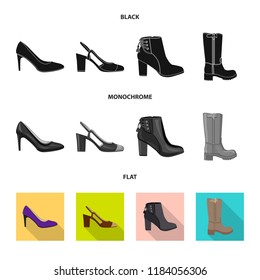 Vector design of footwear and woman icon. Set of footwear and foot stock symbol for web.
