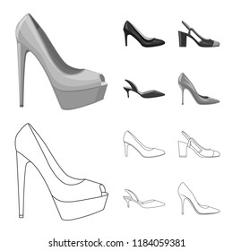 Vector design of footwear and woman icon. Collection of footwear and foot vector icon for stock.