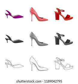 Vector design of footwear and woman icon. Set of footwear and foot vector icon for stock.