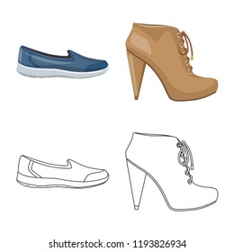 Vector design of footwear and woman icon. Collection of footwear and foot stock symbol for web.