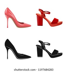 Vector design of footwear and woman icon. Collection of footwear and foot stock symbol for web.