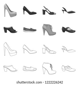 Vector design of footwear and woman icon. Collection of footwear and foot vector icon for stock.