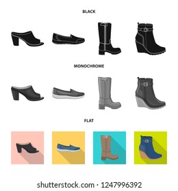 Vector design of footwear and woman icon. Collection of footwear and foot stock symbol for web.