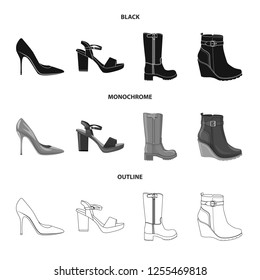 Vector design of footwear and woman icon. Collection of footwear and foot stock symbol for web.